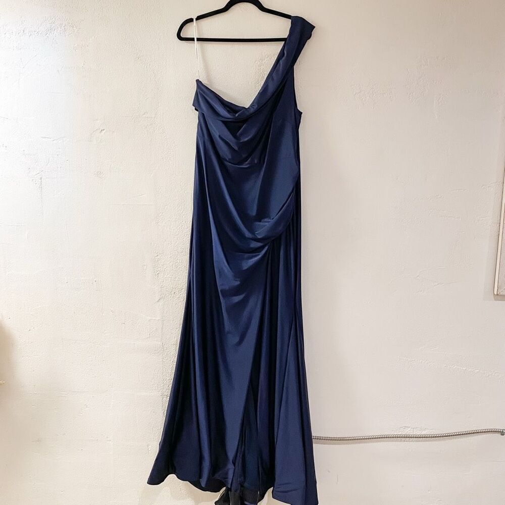 Cynthia & Sahar Luz Luxe Satin Stretch Formal Gown in Midnight Navy Size XXL-A - Picture 2 of 9